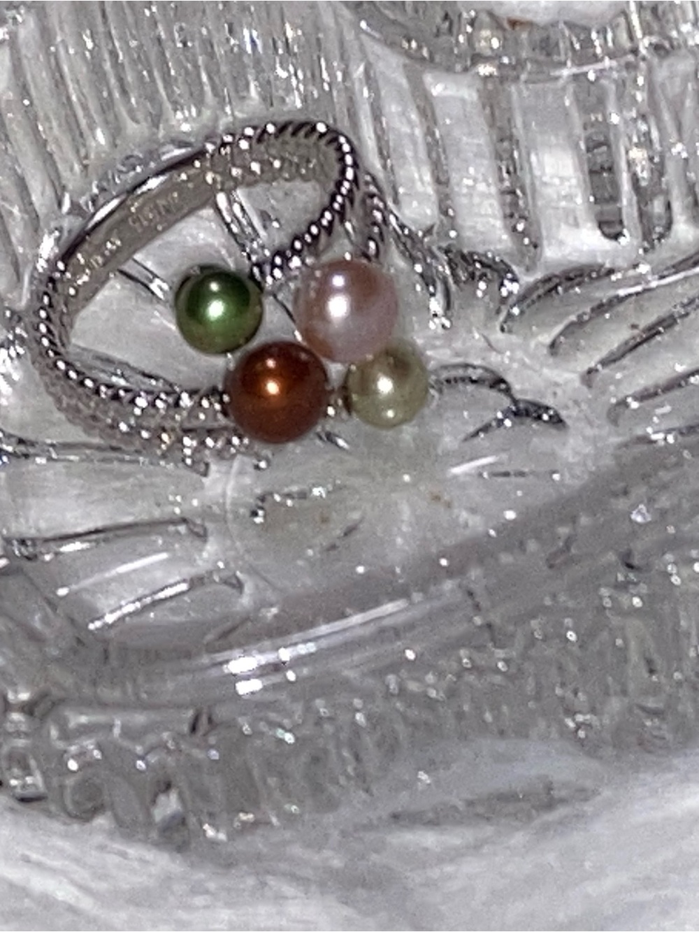 Silver Multi-Pearl Stacking Ring with Green, Pink, Copper, and Cream Pearls
